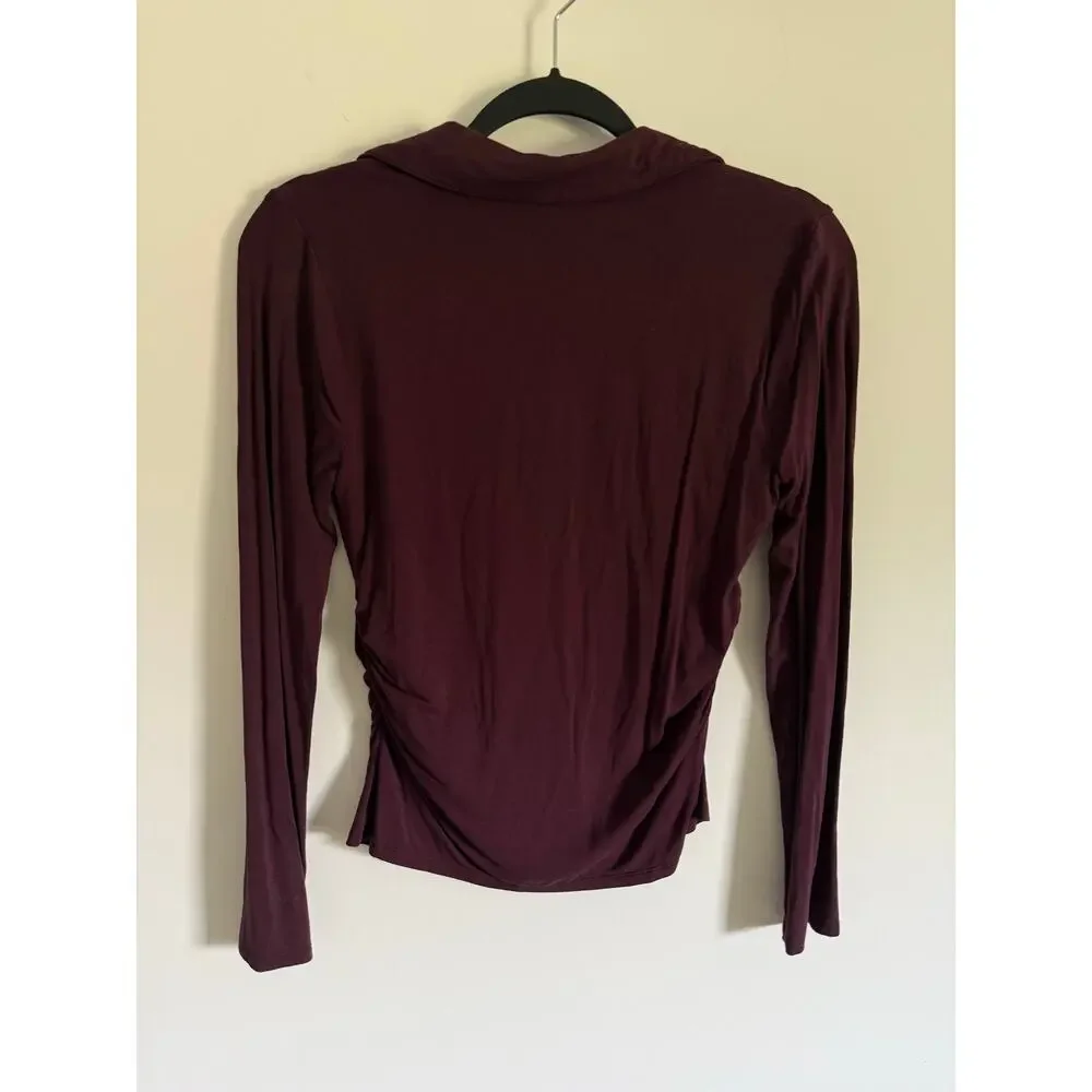 $58 Madewell Side-Cinch Long-Sleeve Polo Top - small - Burgundy - Picture 8 of 11